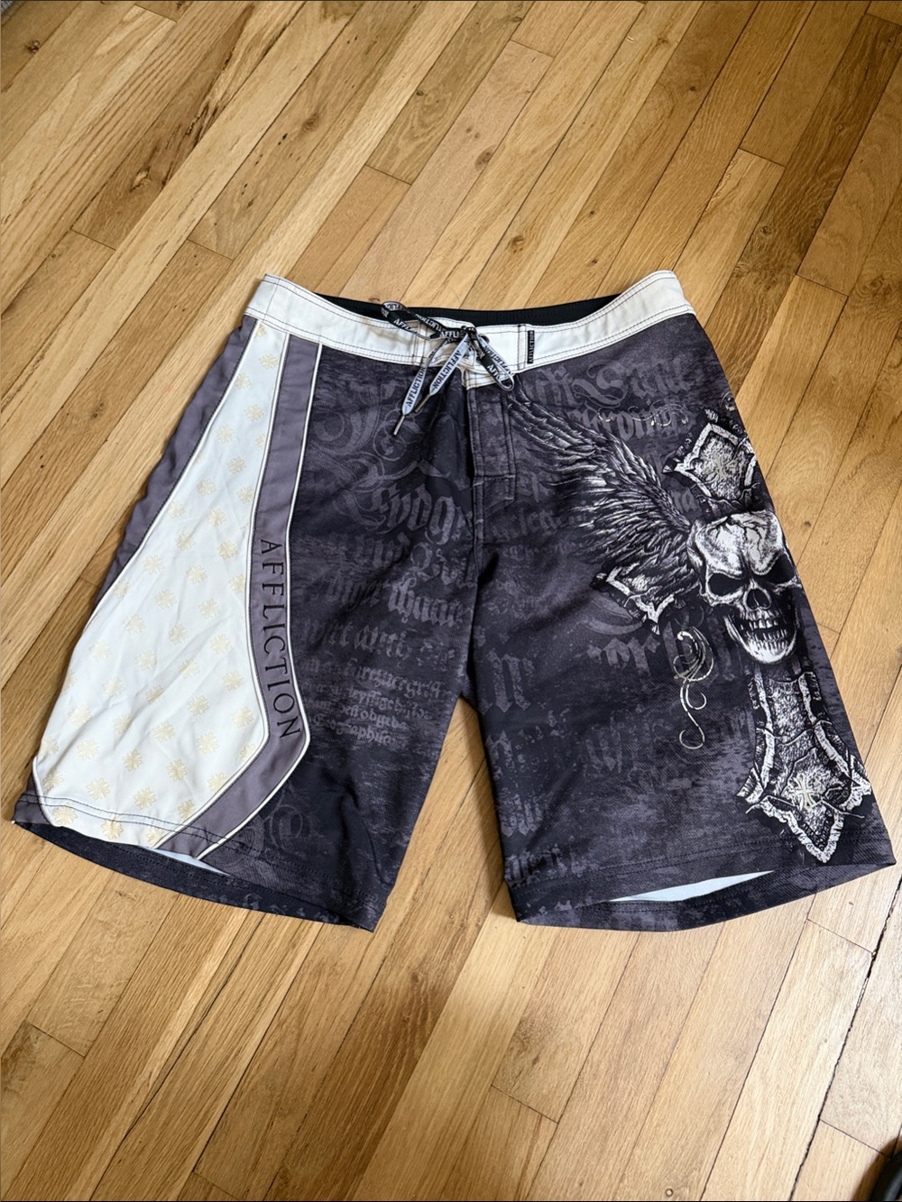 Vintage Affliction Winged Skull Swim Board Shorts